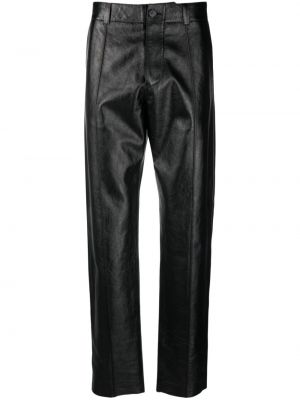 Pantaloni cu picior drept din piele Versace negru