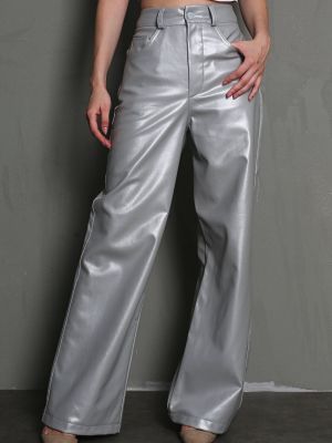 Pantaloni din piele Madmext argintiu