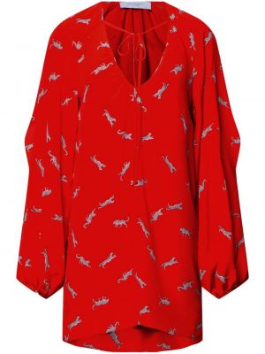 Jedwabna sukienka z nadrukiem w panterkę Equipment czerwona