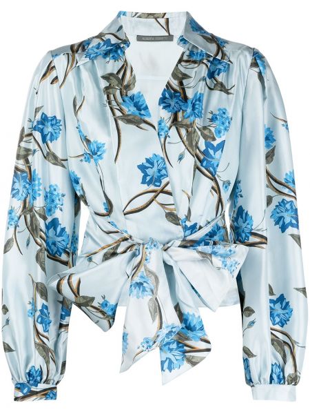 Blusa de raso de flores con estampado Alberta Ferretti azul