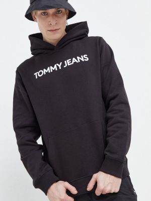 Bluza z kapturem bawełniana z nadrukiem Tommy Jeans czarna
