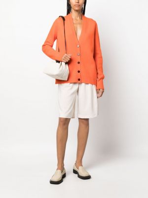 Woll strickjacke mit v-ausschnitt Jil Sander orange