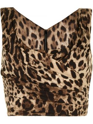 Drapovaný leopardí crop top s potiskem Dolce & Gabbana hnědý