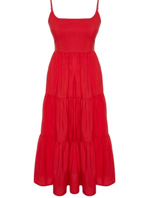 Βαμβακερή μάξι φόρεμα από λυγαριά Trendyol κόκκινο