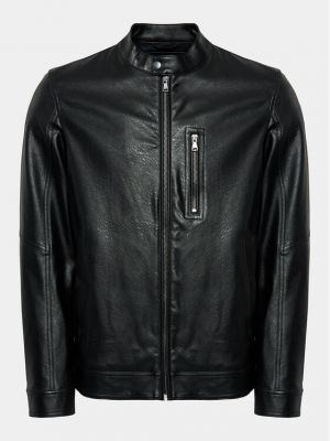 Priliehavá kožená bunda z ekologickej kože Sisley čierna