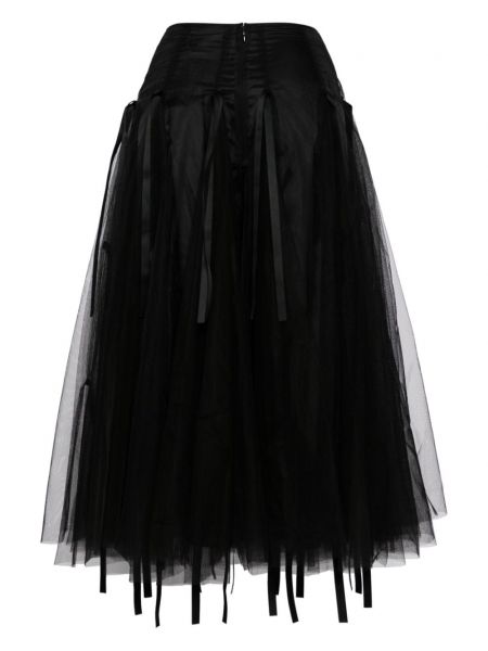 Tylové midi sukně s mašlí Caroline Hu černé
