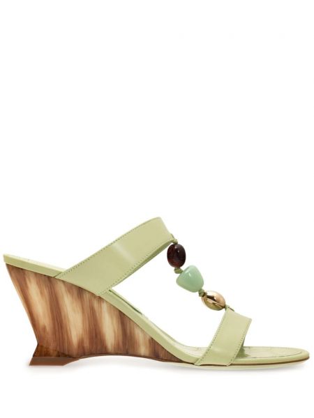 Sandale cu mărgele cu pană Ferragamo verde