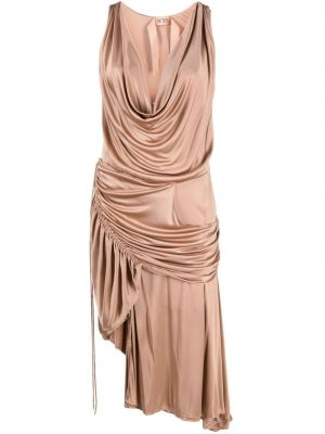 Drapované asymetrické viskózové midi šaty Nº21 - růžová