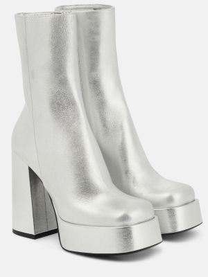 Ankle boots skórzane na platformie Versace srebrne