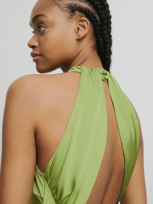 Атласный платье в бельевом стиле с вырезом на спине Warehouse зеленый