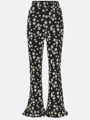 Květinové kalhoty s vysokým pasem Miu Miu černé