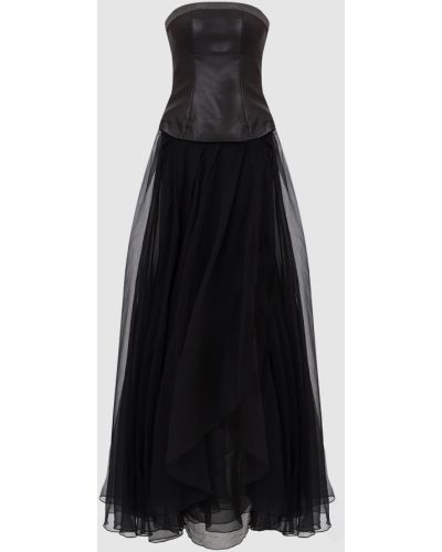 Шелковое кожаное вечернее платье Brunello Cucinelli черное