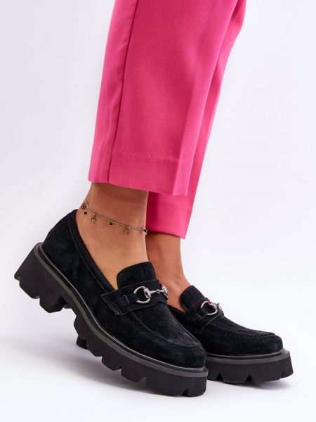 Pantofi loafer din piele de căprioară chunky Kesi negru