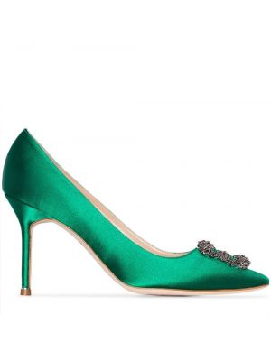 Satin pumps Manolo Blahnik grøn