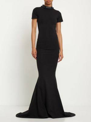 Jersey bombažna dolga obleka Balenciaga črna
