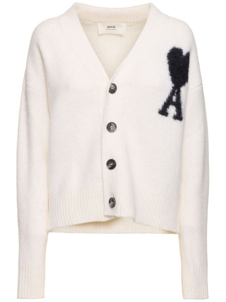 Cardigan in lana d'alpaca in maglia Ami Paris bianco