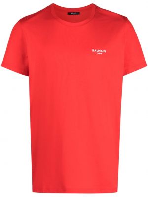 Bavlnené tričko s potlačou Balmain červená