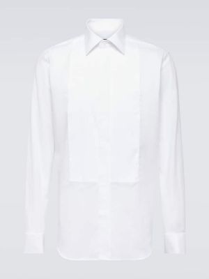 Πλισέ βαμβακερό πουκάμισο Canali λευκό