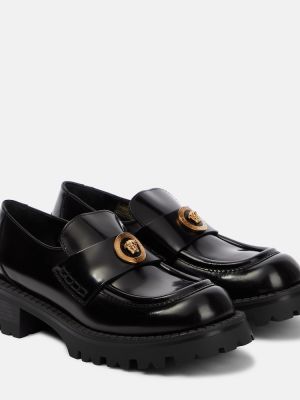Loafers skórzane na platformie Versace czarne