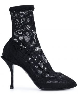Calzado con tacón de flores slip on Dolce & Gabbana negro