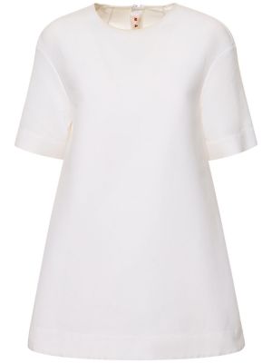 Памучна мини рокля с къс ръкав Marni бяло