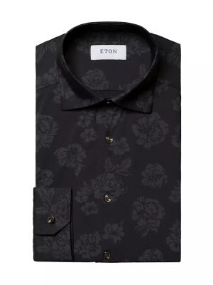 Рубашка слим в цветочек с принтом Eton черная