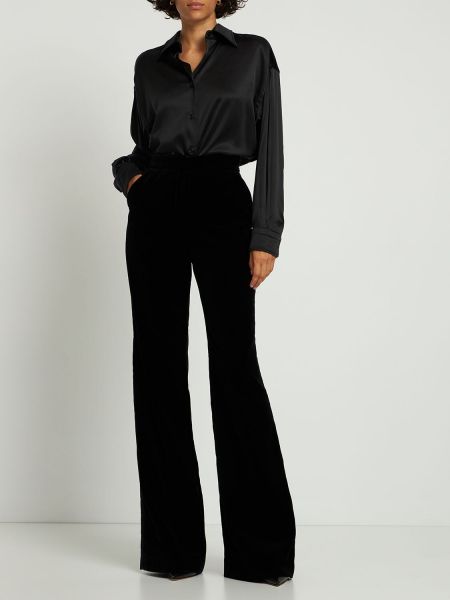 Bavlněné sametové rovné kalhoty Costarellos černé
