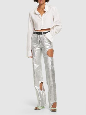 Bavlněné džíny Off-white stříbrné