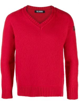 Pleteni džemper s v-izrezom Raf Simons crvena