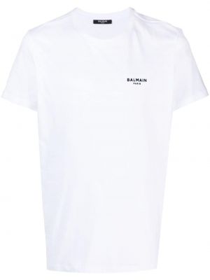 Bavlněné tričko s potiskem Balmain bílé