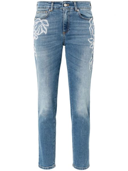 Kvetinové skinny fit džínsy s výšivkou Ermanno Firenze modrá