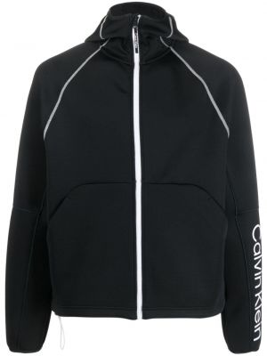 Mikina s kapucňou na zips s potlačou Calvin Klein čierna