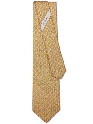 Μεταξωτή γραβάτα με σχέδιο Ferragamo κίτρινο