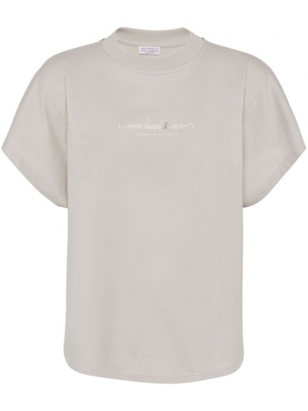 Kokvilnas t-krekls ar apdruku Brunello Cucinelli bēšs