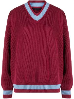 Вълнен пуловер на райета с v-образно деколте Sofie D'hoore червено