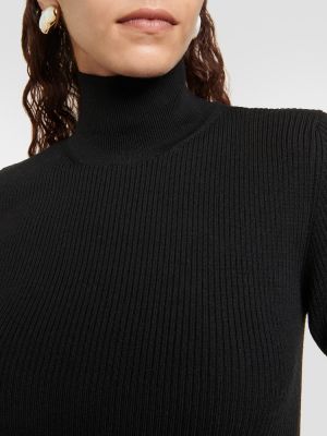 Jersey cuello alto de lana con cuello alto de tela jersey Patou negro