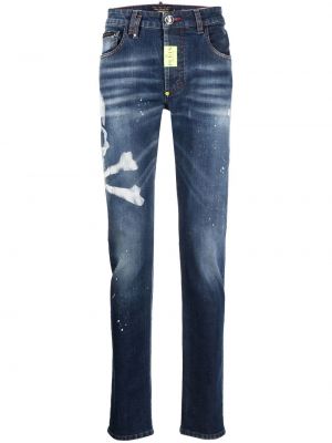 Blugi skinny slim fit cu imagine Philipp Plein albastru