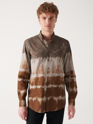 Βαμβακερό πουκάμισο με κουμπιά σε στενή γραμμή Avva καφέ