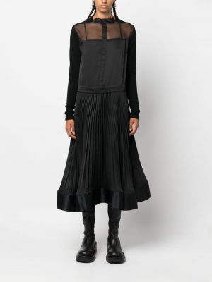 Sukienka midi wełniana plisowana Sacai czarna