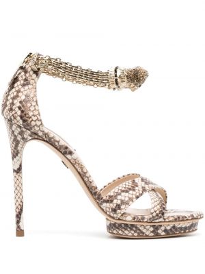Sandale cu imagine cu model piele de șarpe Roberto Cavalli bej