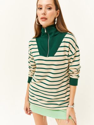 Dryžuotas džemperis su užtrauktuku Olalook žalia