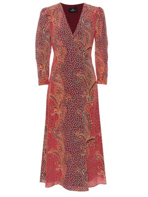 Hodvábne midi šaty s paisley vzorom Etro červená