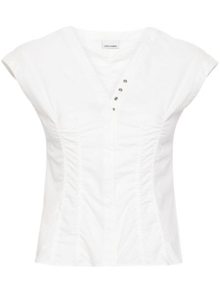 Βαμβακερή μπλούζα με λαιμόκοψη v κλασική Low Classic λευκό