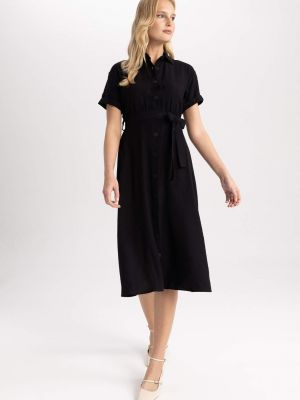 Lniana sukienka midi z krótkim rękawem Defacto czarna