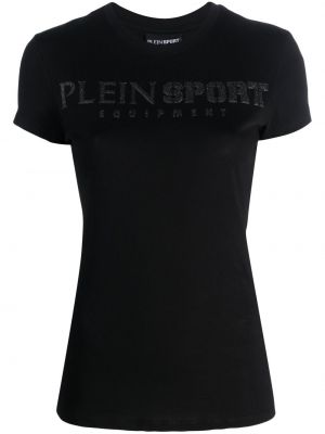 Bombažna športna majica s potiskom Plein Sport črna