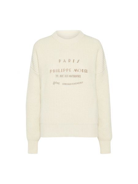 Retro woll sweatshirt mit rundhalsausschnitt Philippe Model weiß