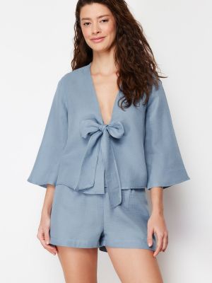 Fonott muszlin pizsama Trendyol kék
