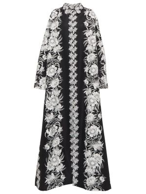 Robe longue en soie en coton à fleurs Valentino noir