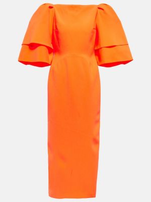 Midi šaty z polyesteru s balonovými rukávy s lodičkovým výstřihem Roksanda - oranžová