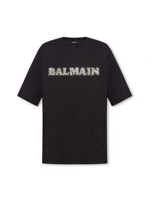 T-shirt brodé en coton Balmain noir
